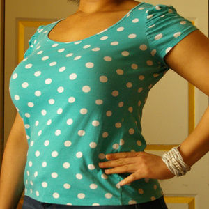 Blue and White Polka Dot Top